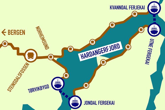 Guided tour to Hardanger Fjord, Waterfalls and Ferry Crossing - Trengereid gives you the first fjord view